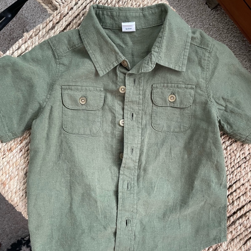 Green linen button down shirt